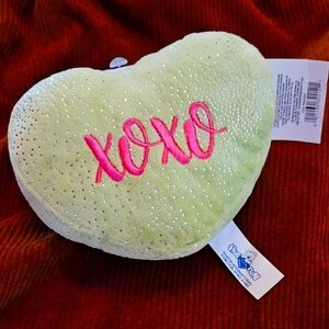 Green Heart Plush with Pink Embroidery, "XOXO," NWT